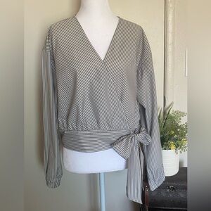Stussy Black‎ and White Striped Wrap Blouse women size small